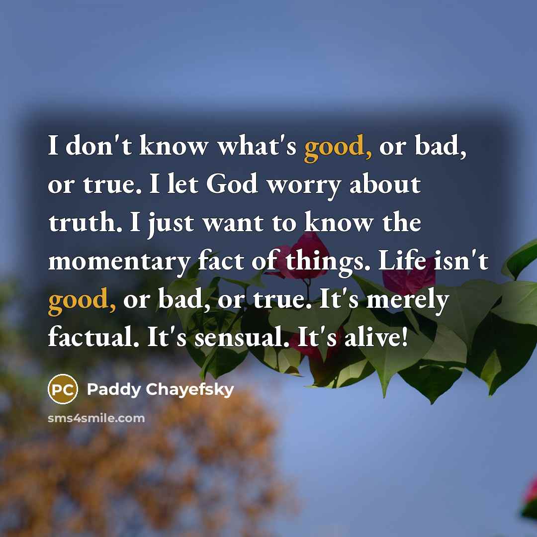 “I don't know what's good, or bad, or true. I…” quote by Paddy Chayefsky