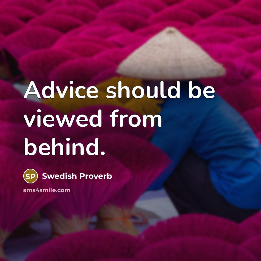 “Advice should be viewed from behind.…” quote by Swedish Proverb