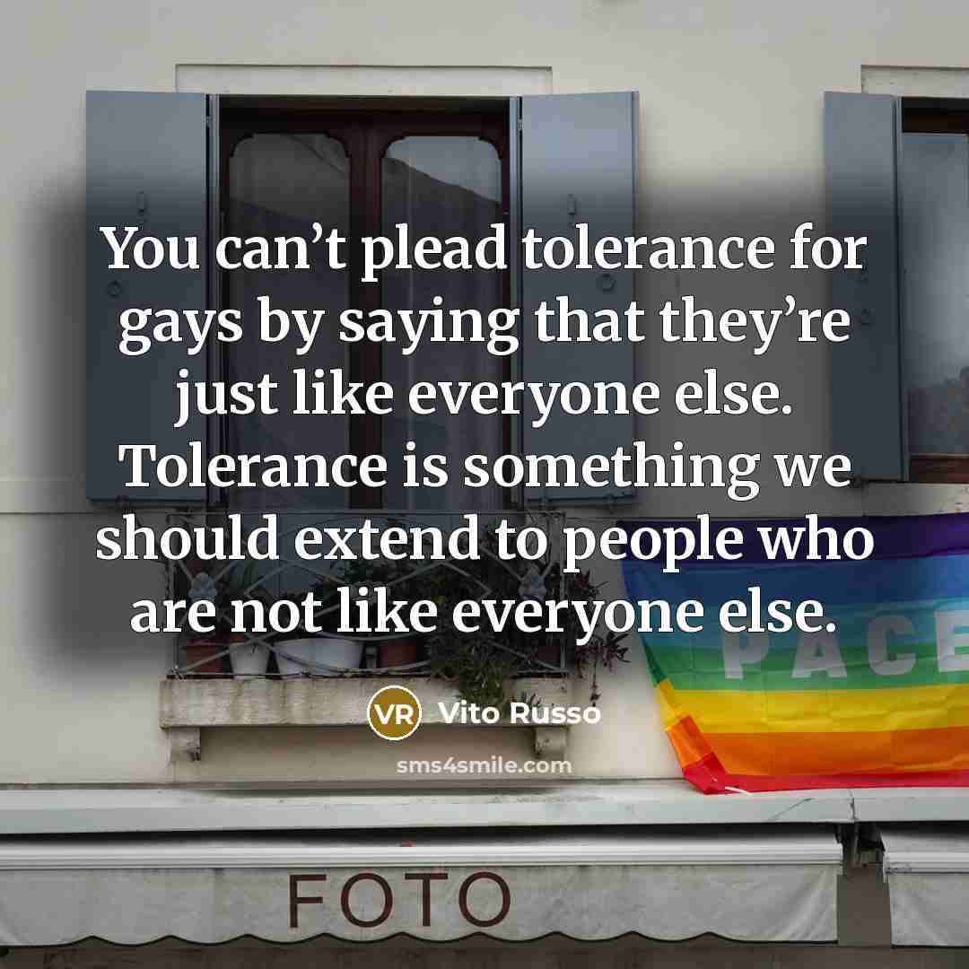 “You can’t plead tolerance for gays by saying that they’re…” quote by Vito Russo
