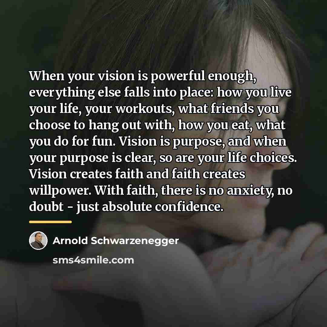 “When your vision is powerful enough, everything else falls into…” quote by Arnold Schwarzenegger