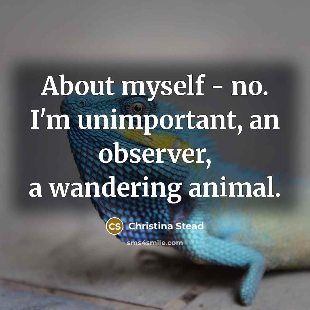 “About myself - no. I'm unimportant, an observer, a wandering…” quote by Christina Stead