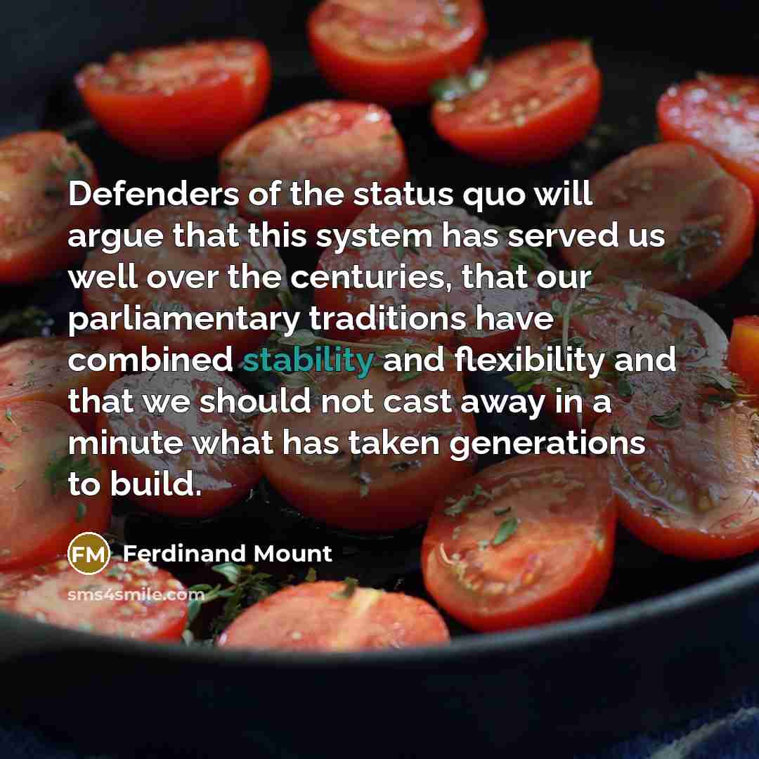 “Defenders of the status quo will argue that this system…” quote by Ferdinand Mount