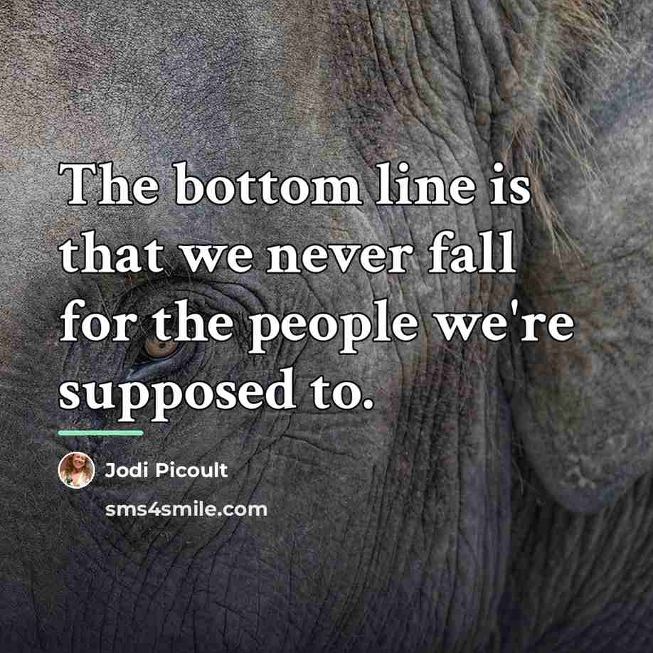 “The bottom line is that we never fall for the…” quote by Jodi Picoult