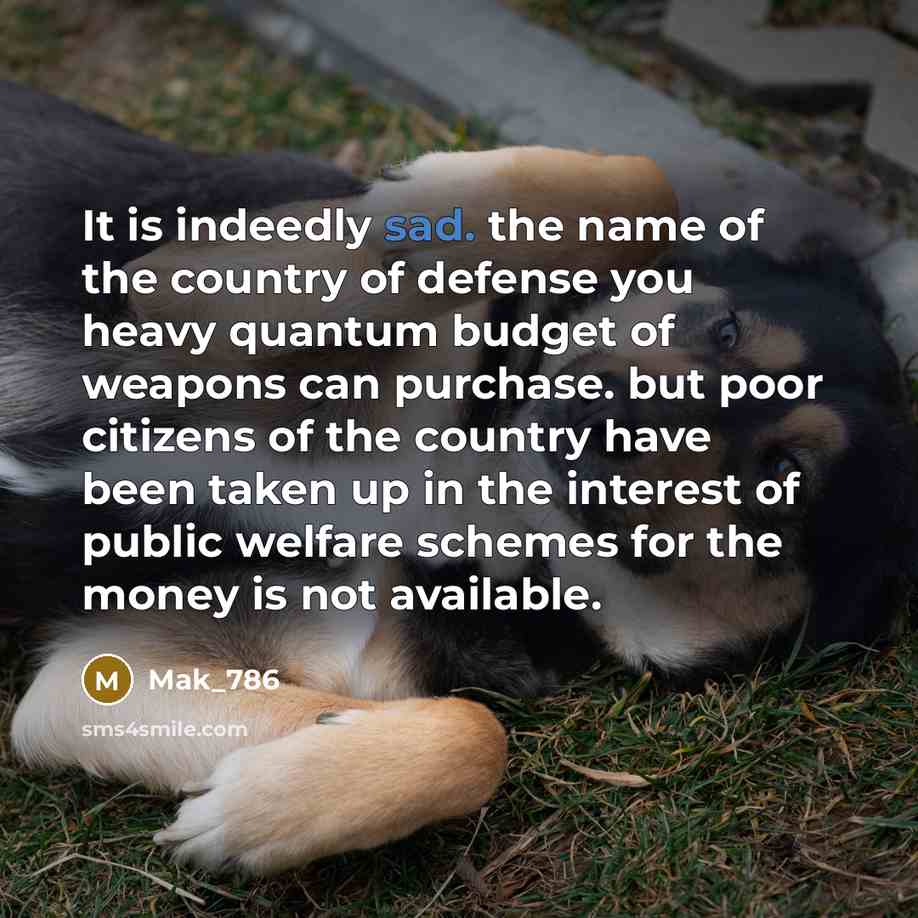 “It is indeedly sad. the name of the country of defense you heavy quantum budget of weapons can purchase. but poor citizens of the country have been taken up in the interest of public welfare schemes for the money is not available.” quote by Mak_786