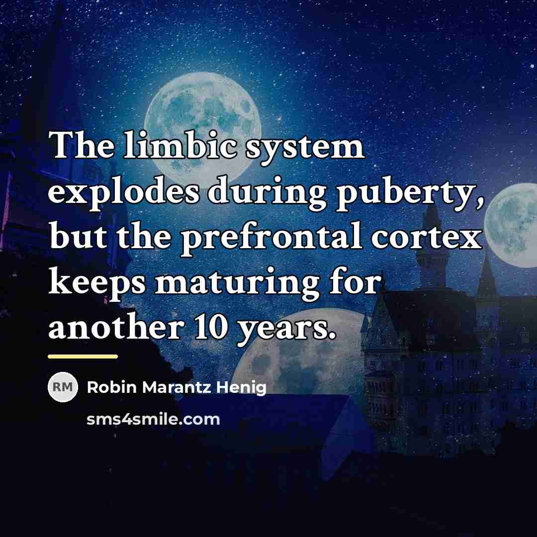 “The limbic system explodes during puberty, but the prefrontal cortex…” quote by Robin Marantz Henig