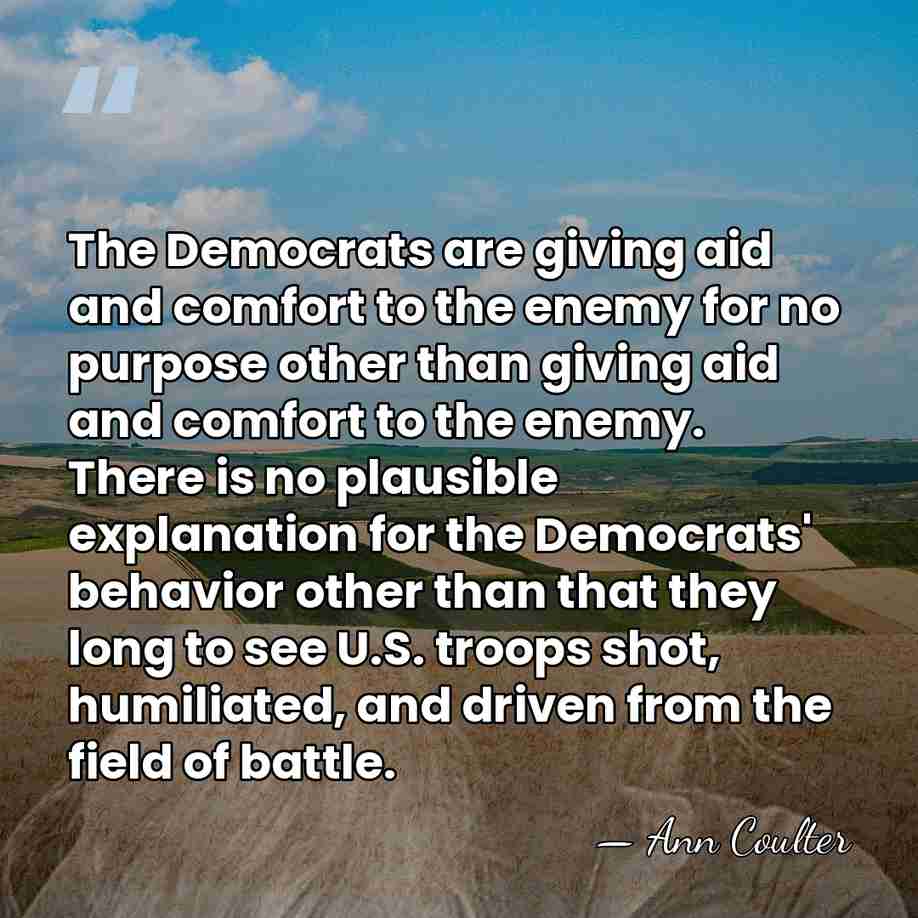 The Democrats are giving aid and comfort to the enemy for no&hellip; - Ann Coulter
