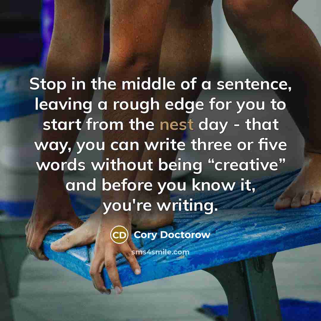 “Stop in the middle of a sentence, leaving a rough…” quote by Cory Doctorow