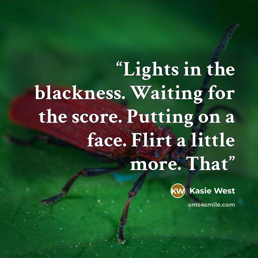 “Lights in the blackness. Waiting for the score. Putting on a face. Flirt a little more. That” quote by Kasie West