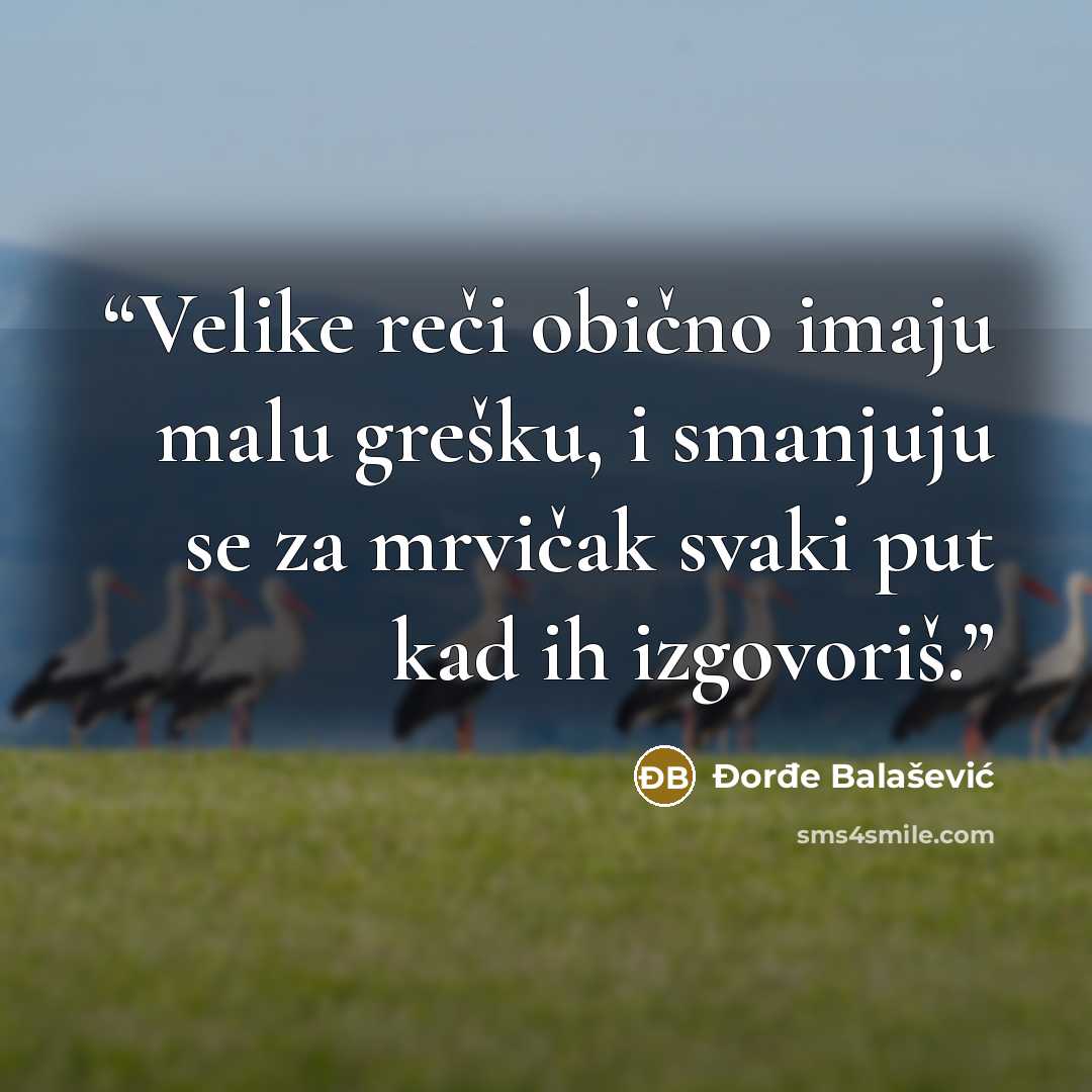 “Velike reči obično imaju malu grešku, i smanjuju se za mrvičak svaki put kad ih izgovoriš.” quote by Đorđe Balašević