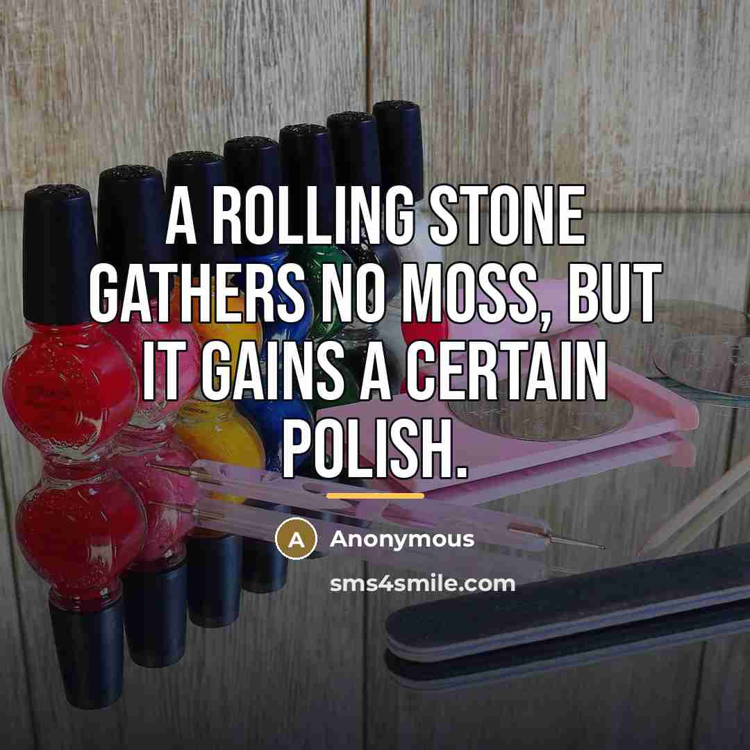 “A rolling stone gathers no moss, but it gains a…” quote by Anonymous