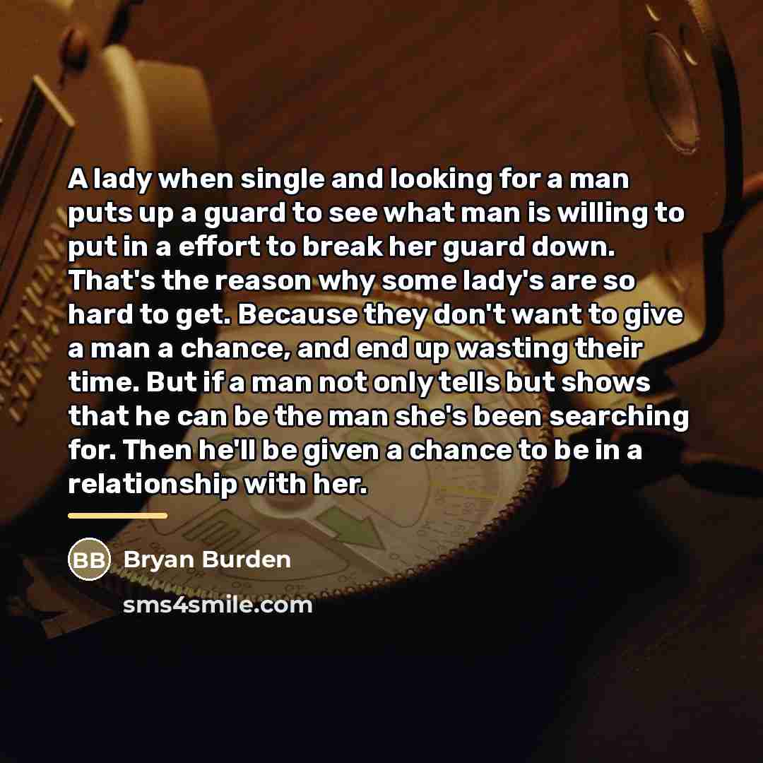 “A lady when single and looking for a man puts…” quote by Bryan Burden