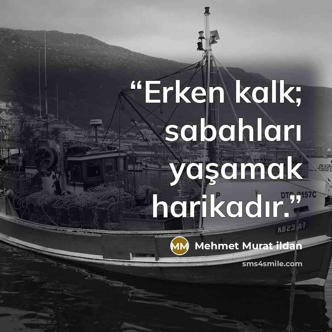 “Erken kalk; sabahları yaşamak harikadır.” quote by Mehmet Murat ildan