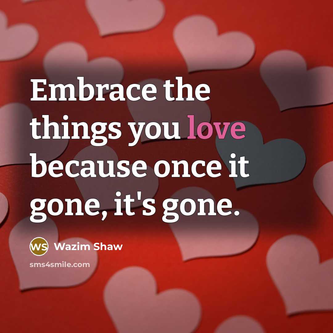 “Embrace the things you love because once it gone, it's…” quote by Wazim Shaw