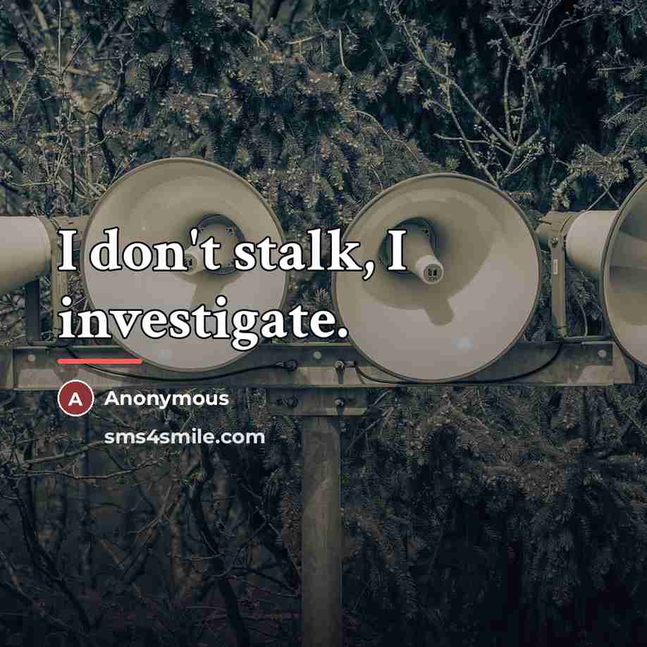 “I don't stalk, I investigate.…” quote by Anonymous