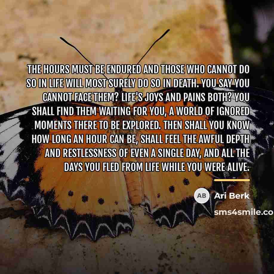 “The hours must be endured and those who cannot do…” quote by Ari Berk