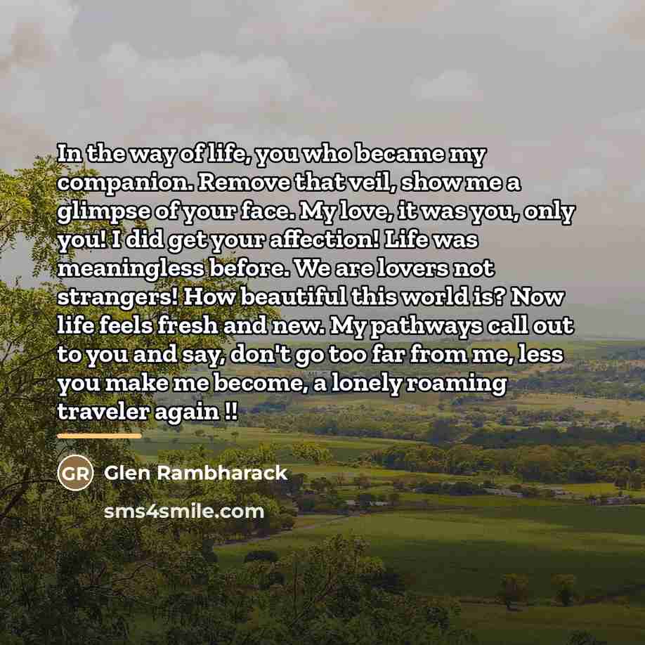 “In the way of life, you who became my companion.…” quote by Glen Rambharack