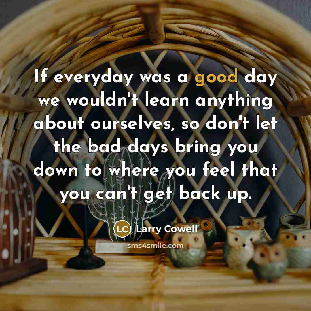 “If everyday was a good day we wouldn't learn anything…” quote by Larry Cowell