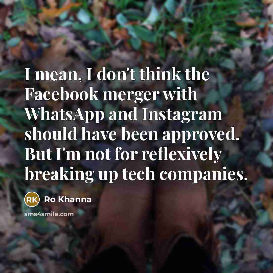 “I mean, I don't think the Facebook merger with WhatsApp…” quote by Ro Khanna