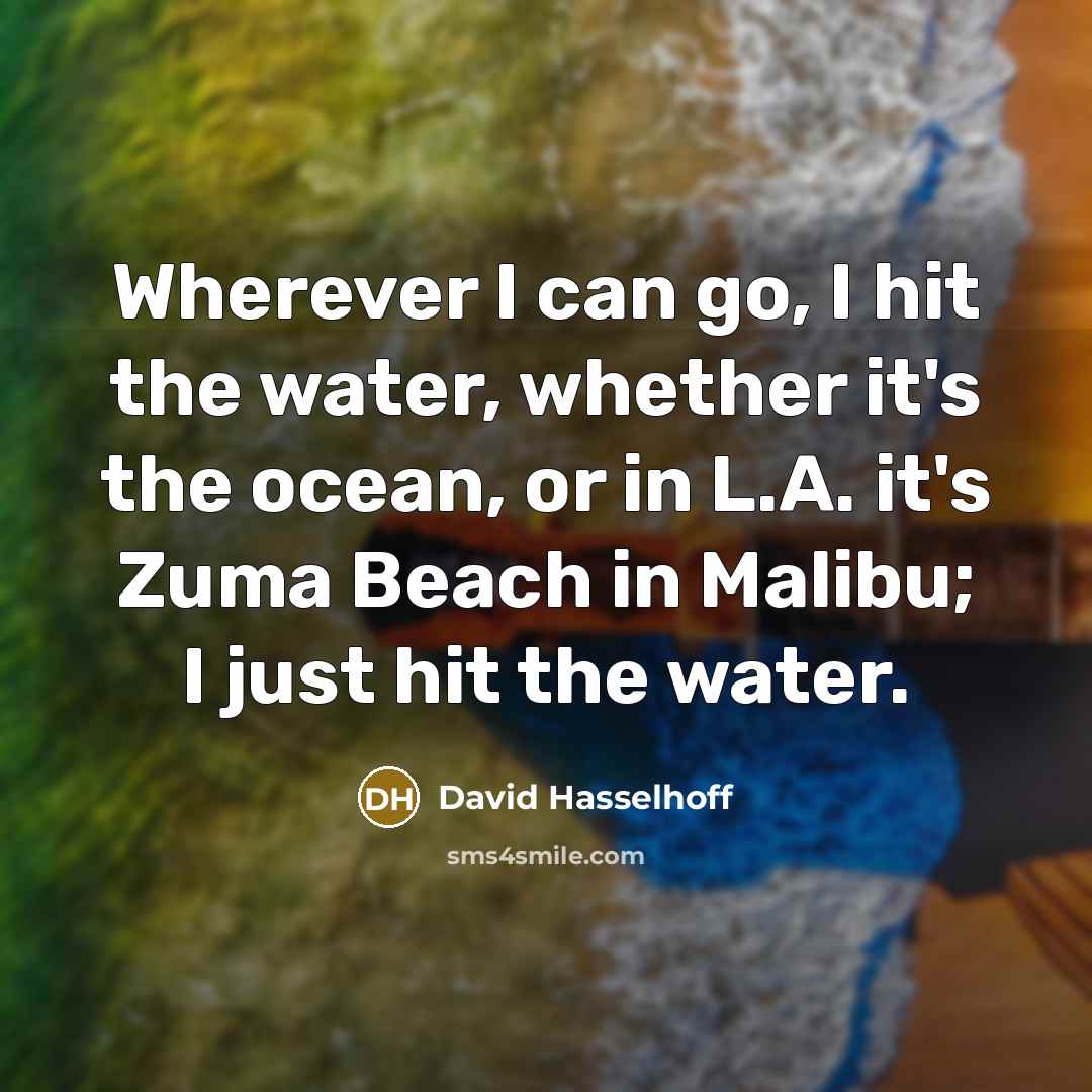 “Wherever I can go, I hit the water, whether it's…” quote by David Hasselhoff