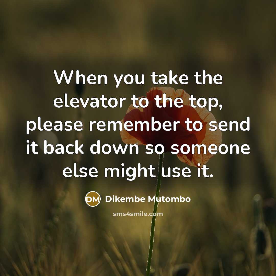 “When you take the elevator to the top, please remember to send it back down so someone else might use it.” quote by Dikembe Mutombo
