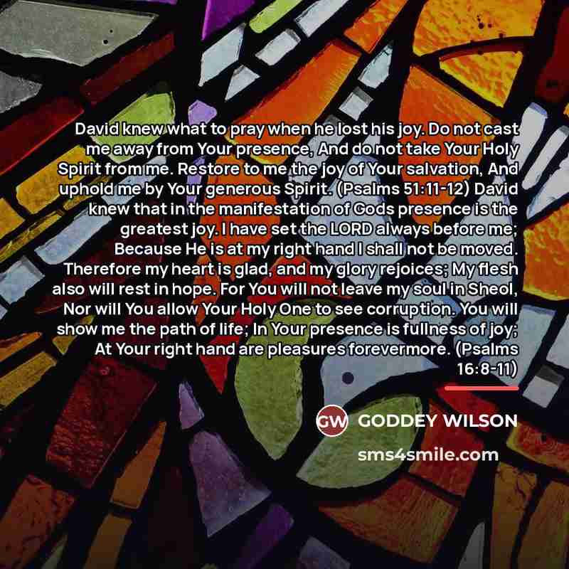 “David knew what to pray when he lost his joy.…” quote by GODDEY WILSON