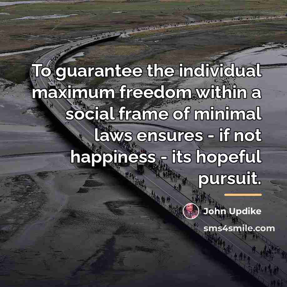“To guarantee the individual maximum freedom within a social frame…” quote by John Updike