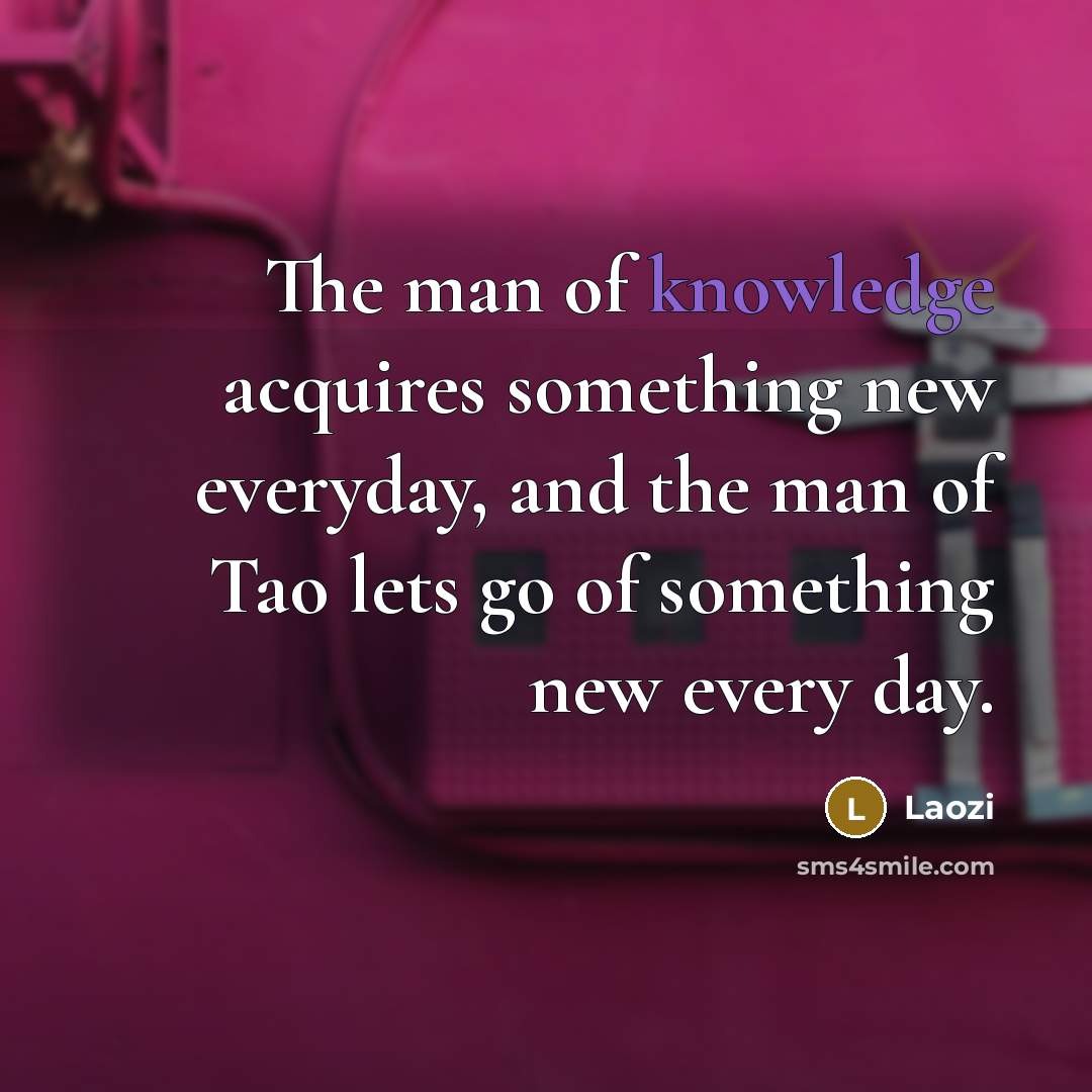 “The man of knowledge acquires something new everyday, and the…” quote by Laozi