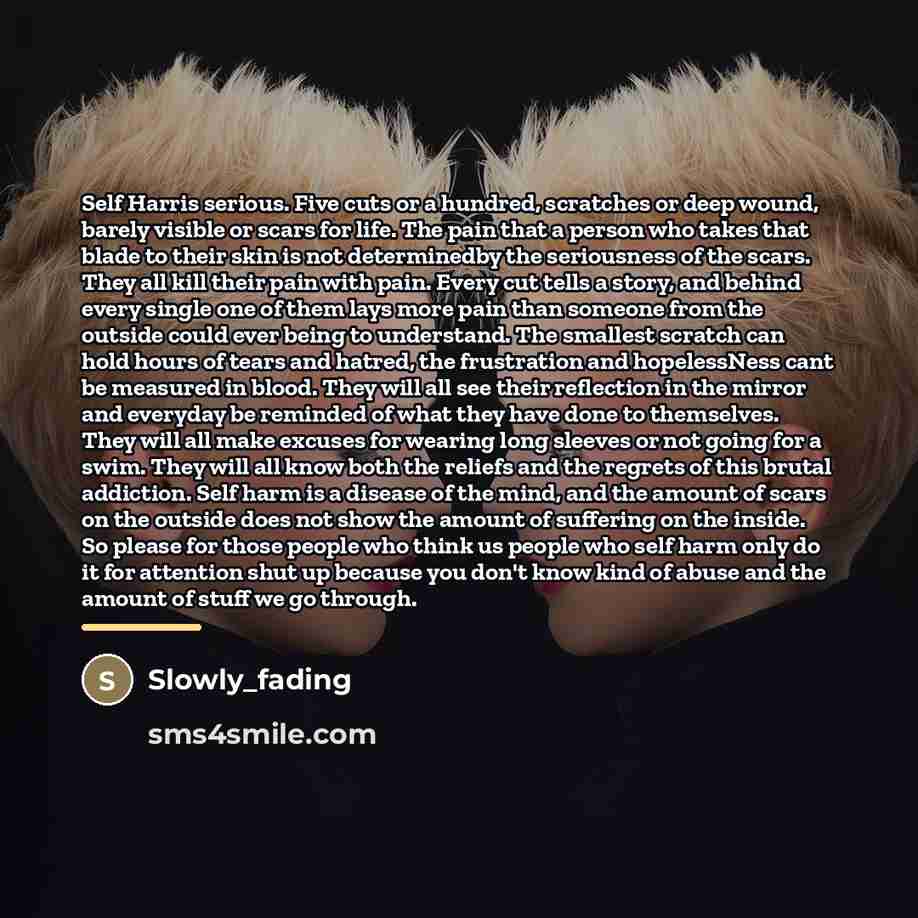 “Self Harris serious. Five cuts or a hundred, scratches or…” quote by Slowly_fading