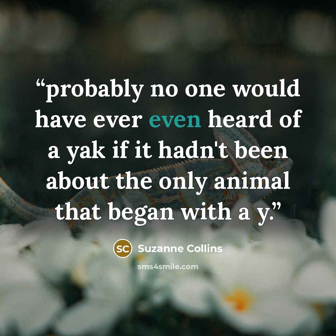 “probably no one would have ever even heard of a yak if it hadn't been about the only animal that began with a y.” quote by Suzanne Collins