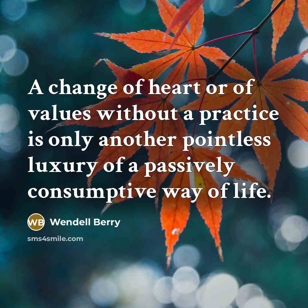“A change of heart or of values without a practice…” quote by Wendell Berry