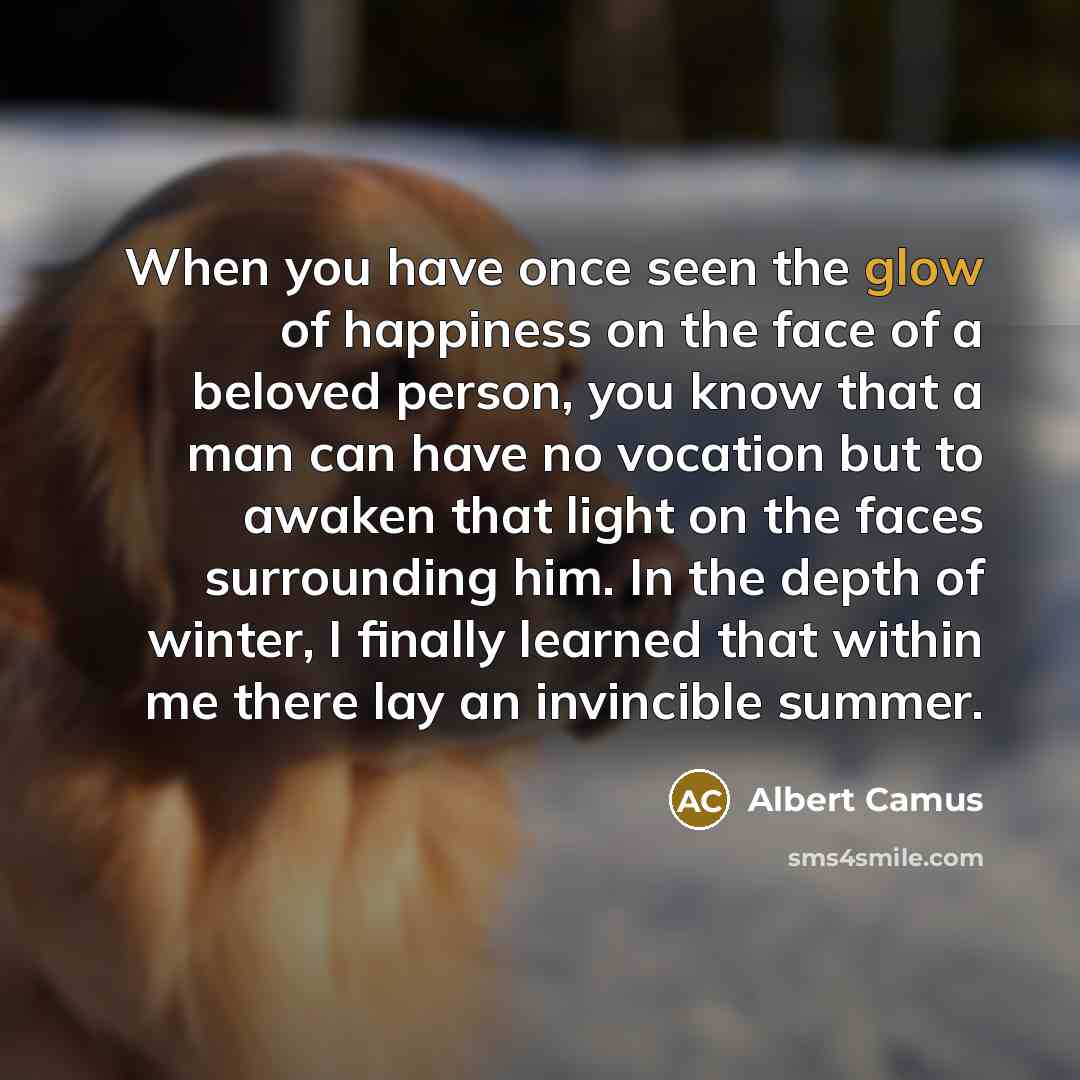 “When you have once seen the glow of happiness on…” quote by Albert Camus