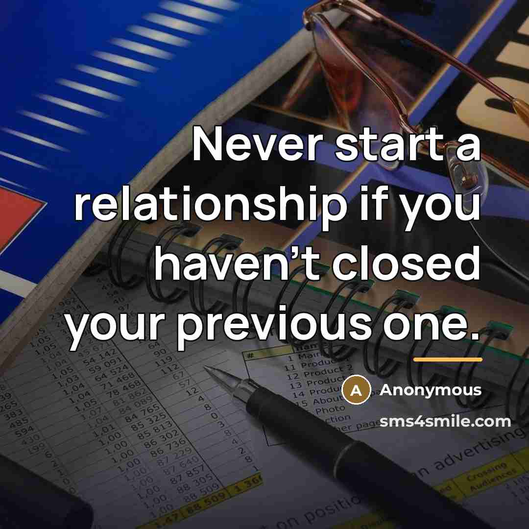 “Never start a relationship if you haven't closed your previous…” quote by Anonymous