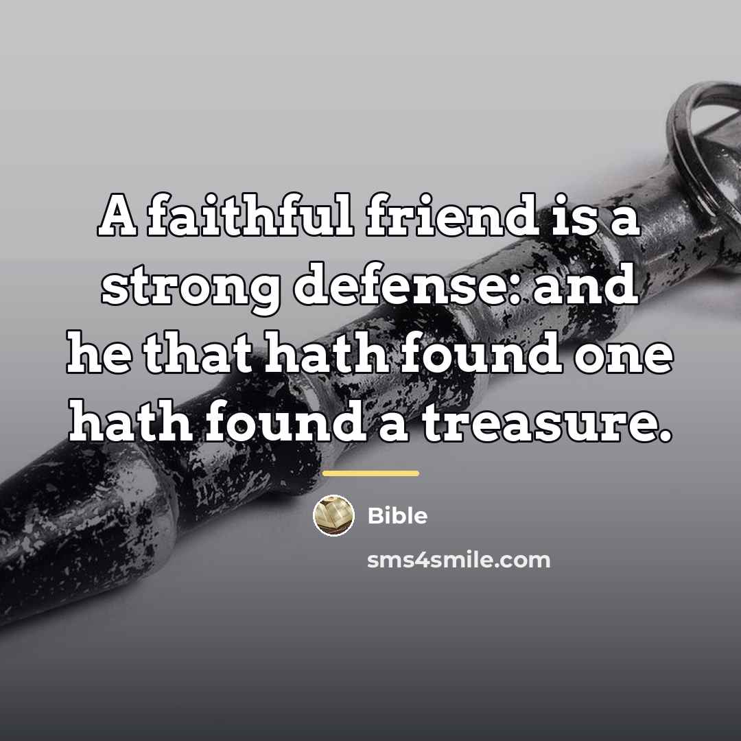 “A faithful friend is a strong defense: and he that…” quote by Bible