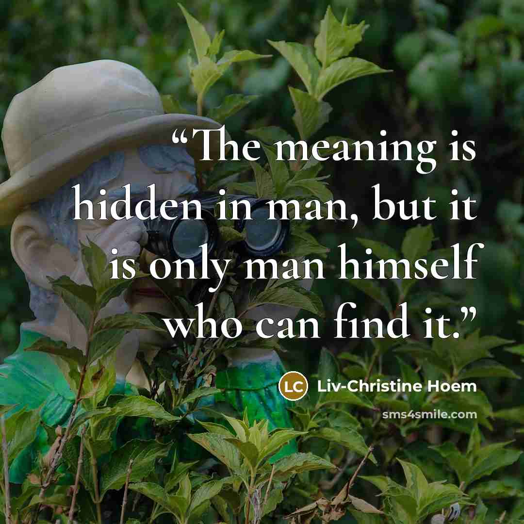 “The meaning is hidden in man, but it is only man himself who can find it.” quote by Liv-Christine Hoem