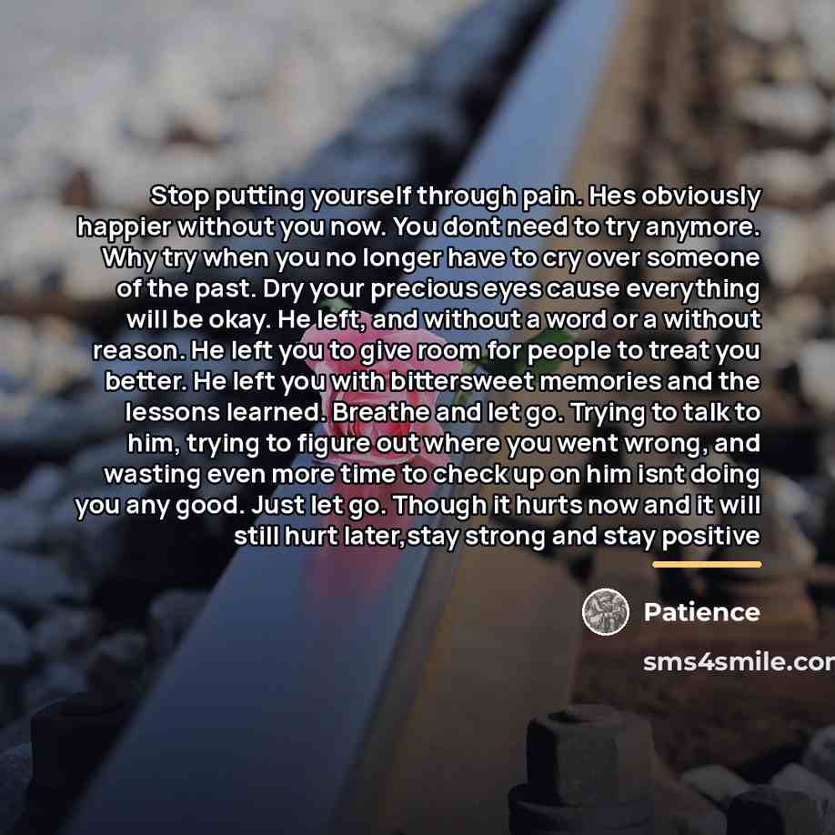“Stop putting yourself through pain. Hes obviously happier without you…” quote by Patience