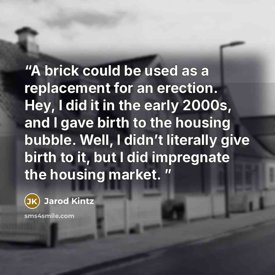 “A brick could be used as a replacement for an erection. Hey, I did it in the early 2000s, and I gave birth to the housing bubble. Well, I didn’t literally give birth to it, but I did impregnate the housing market.” quote by Jarod Kintz