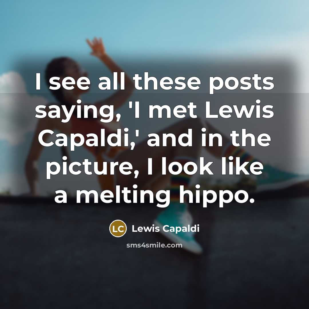 “I see all these posts saying, 'I met Lewis Capaldi,' and in the picture, I look like a melting hippo.” quote by Lewis Capaldi