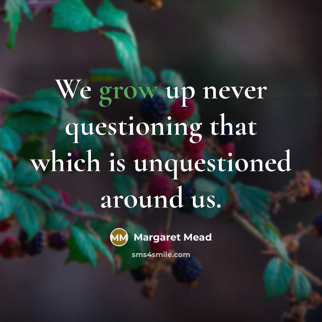 “We grow up never questioning that which is unquestioned around…” quote by Margaret Mead