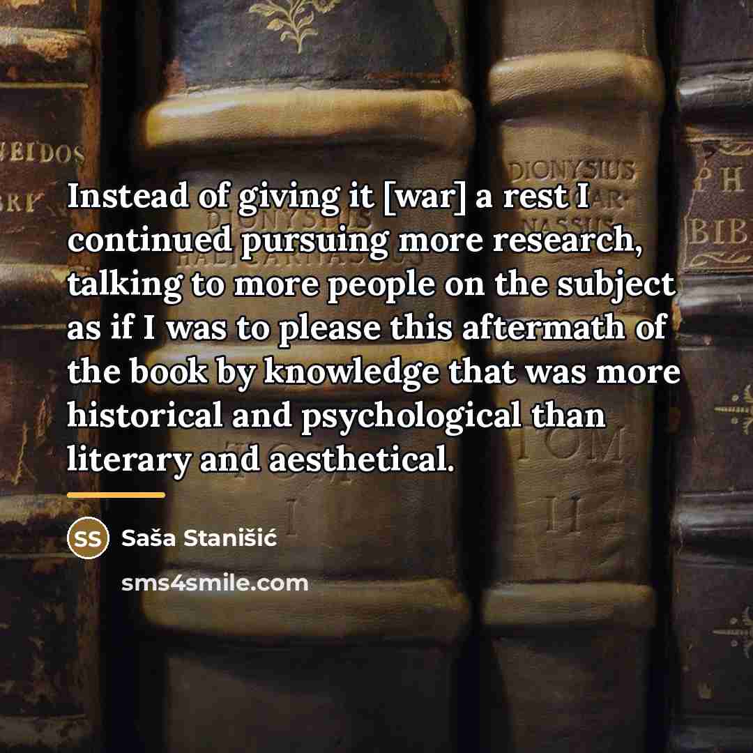 “Instead of giving it [war] a rest I continued pursuing…” quote by Sasa Stanisic