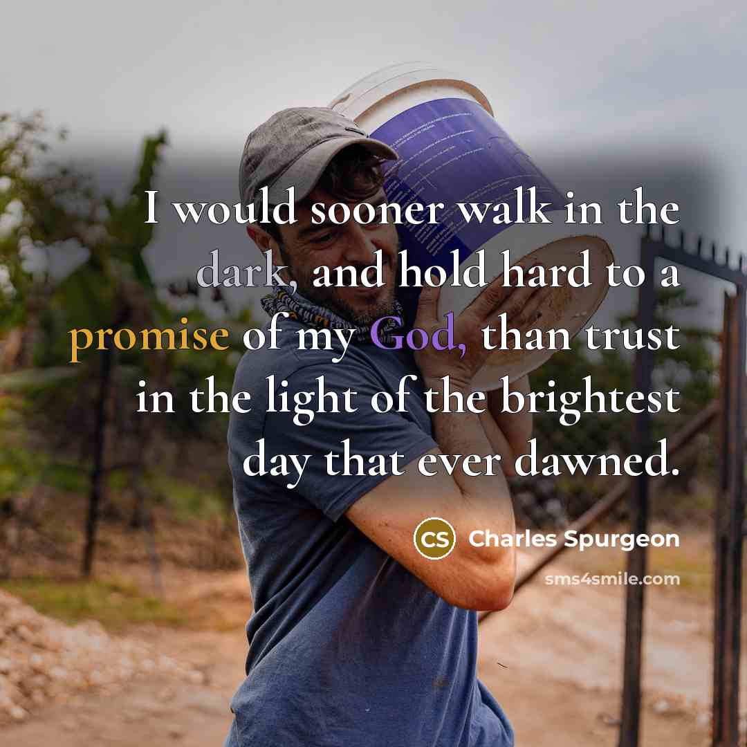 “I would sooner walk in the dark, and hold hard…” quote by Charles Spurgeon
