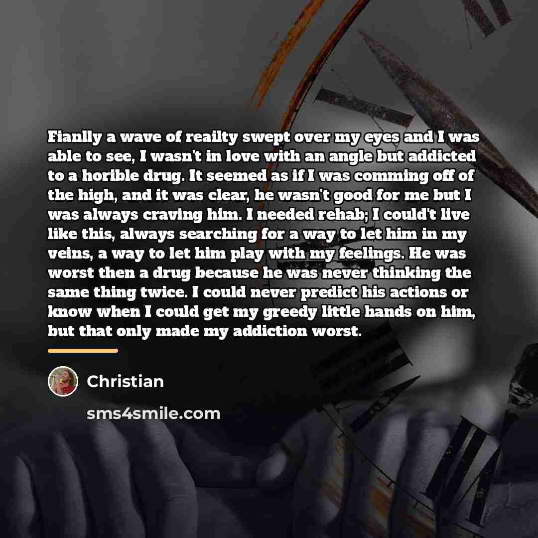 “Fianlly a wave of reailty swept over my eyes and…” quote by Christian
