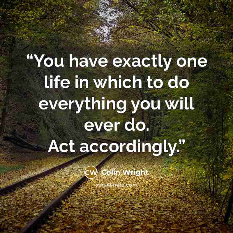 “You have exactly one life in which to do everything you will ever do. Act accordingly.” quote by Colin Wright