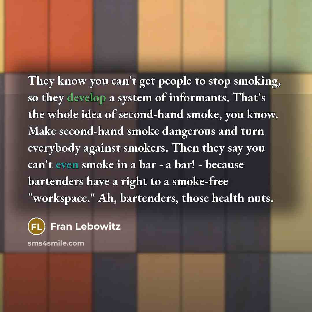 “They know you can't get people to stop smoking, so…” quote by Fran Lebowitz