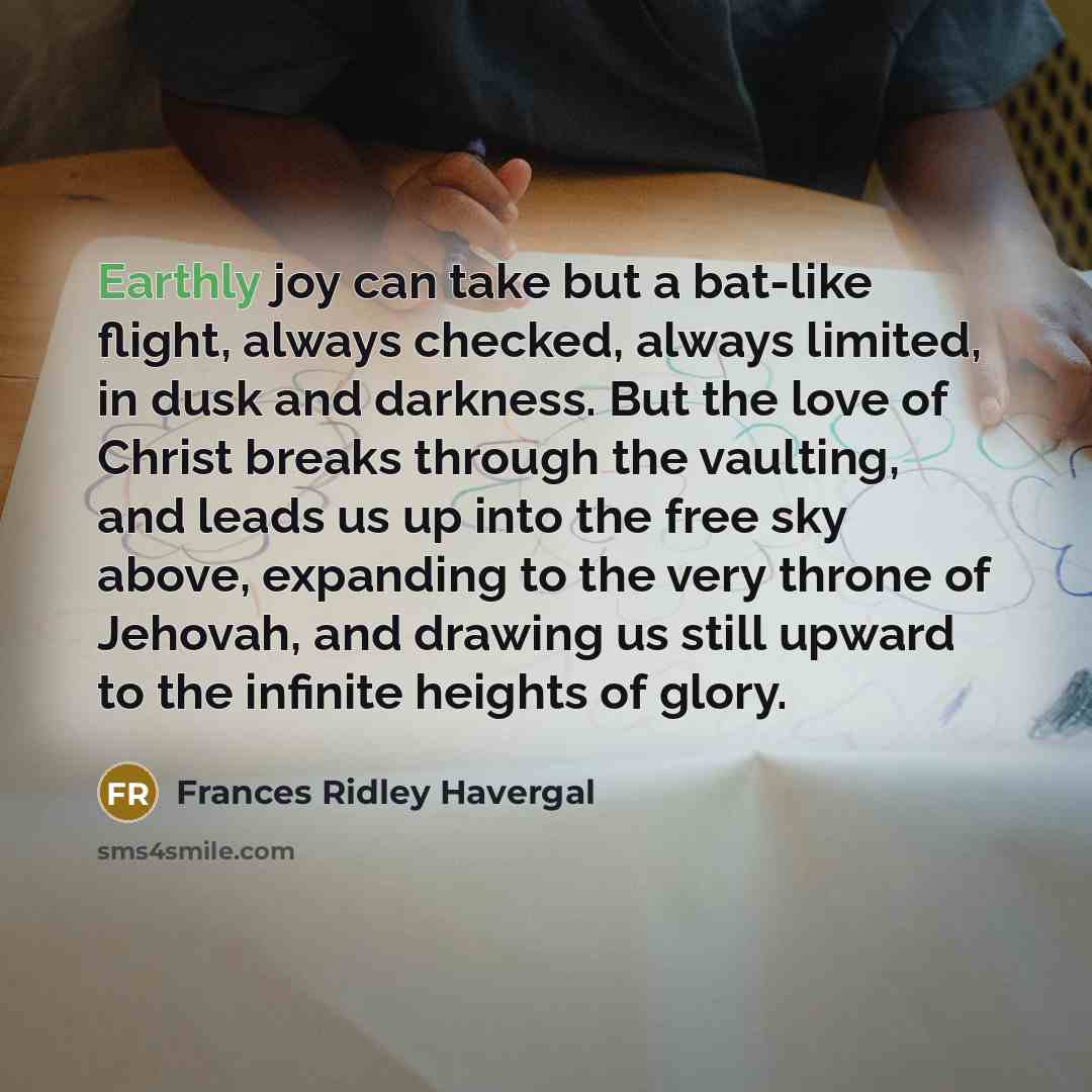 “Earthly joy can take but a bat-like flight, always checked,…” quote by Frances Ridley Havergal