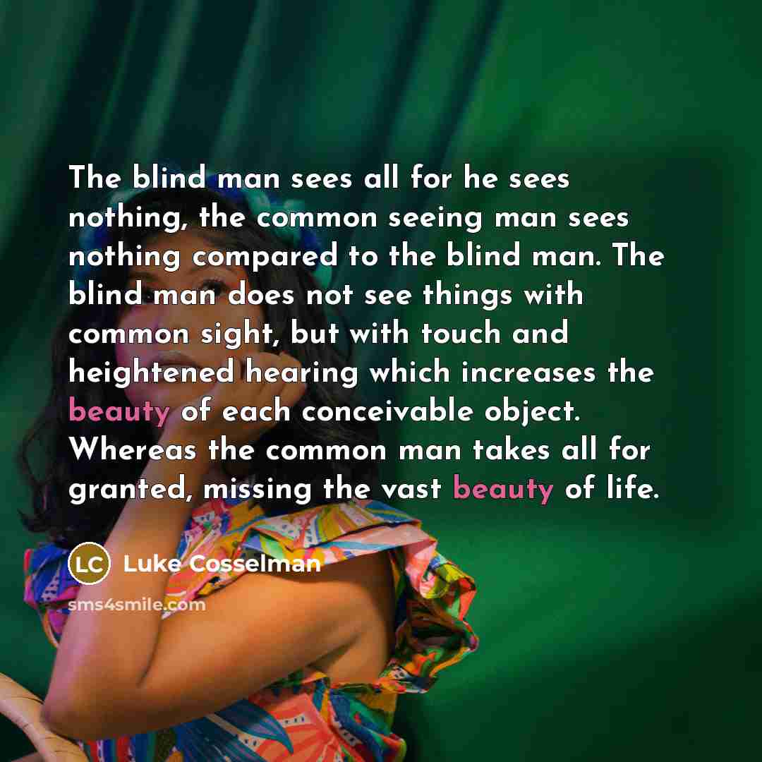 “The blind man sees all for he sees nothing, the…” quote by Luke Cosselman