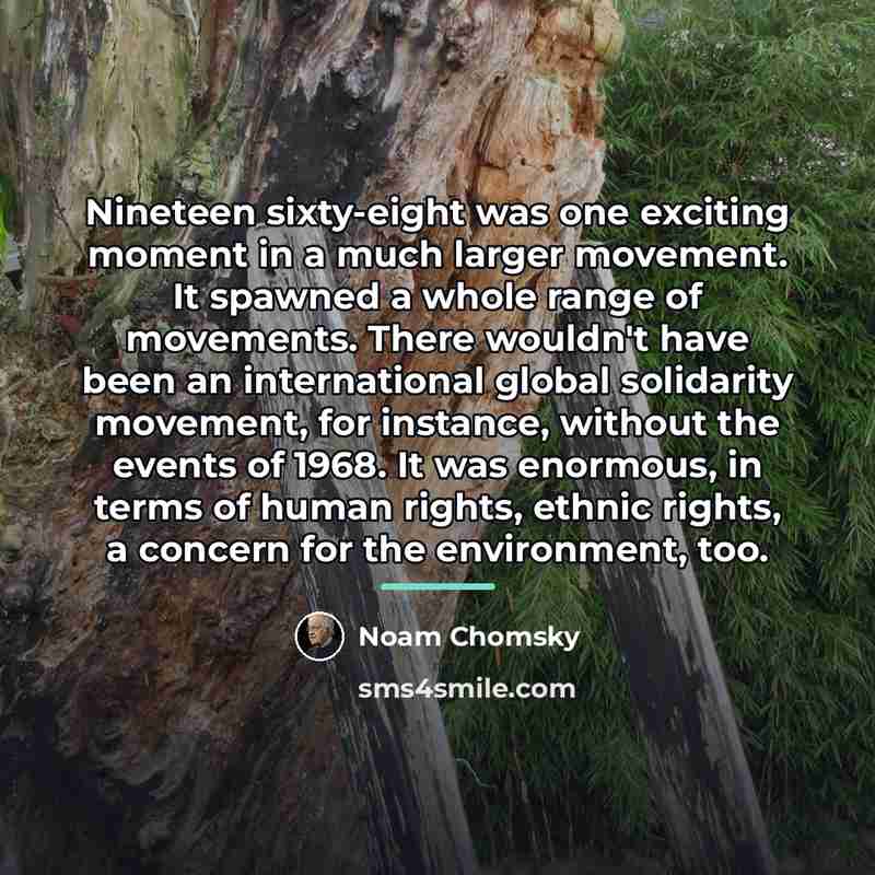 “Nineteen sixty-eight was one exciting moment in a much larger…” quote by Noam Chomsky