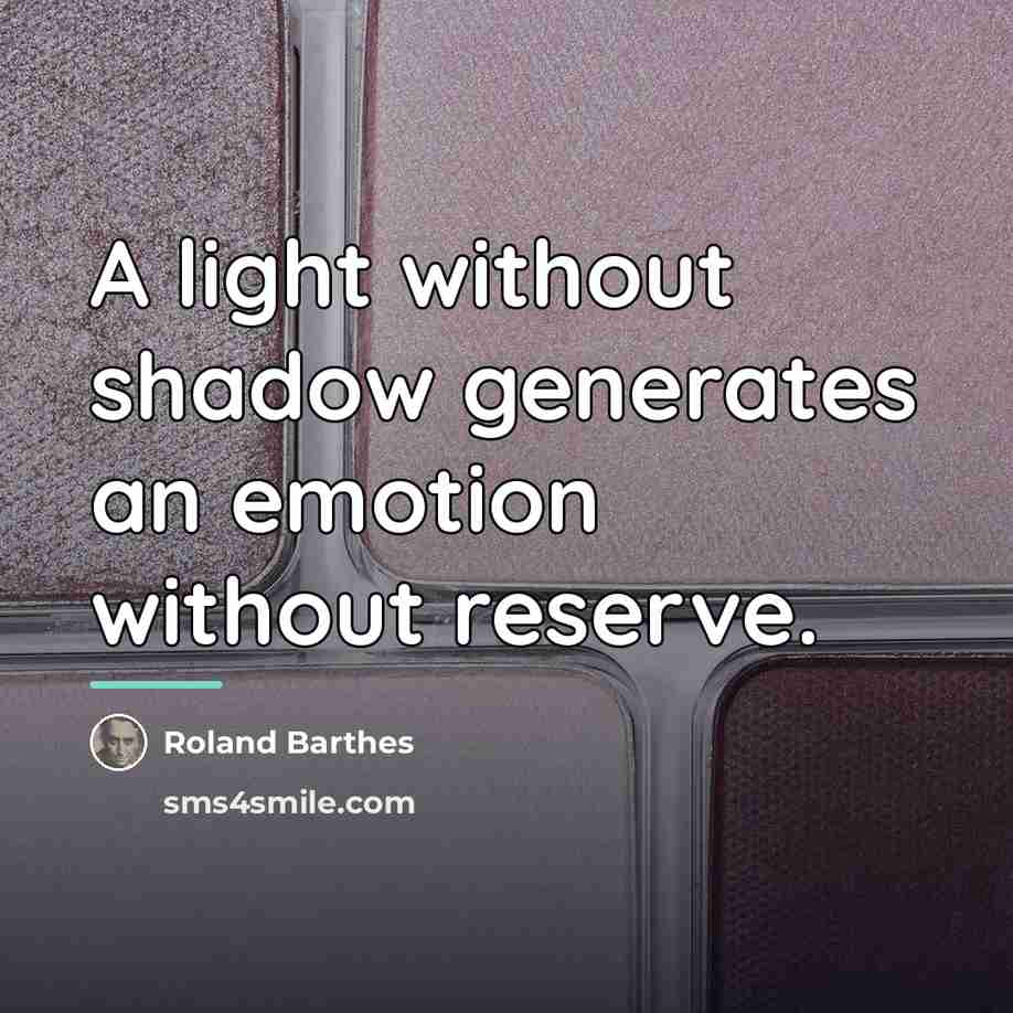 “A light without shadow generates an emotion without reserve.…” quote by Roland Barthes