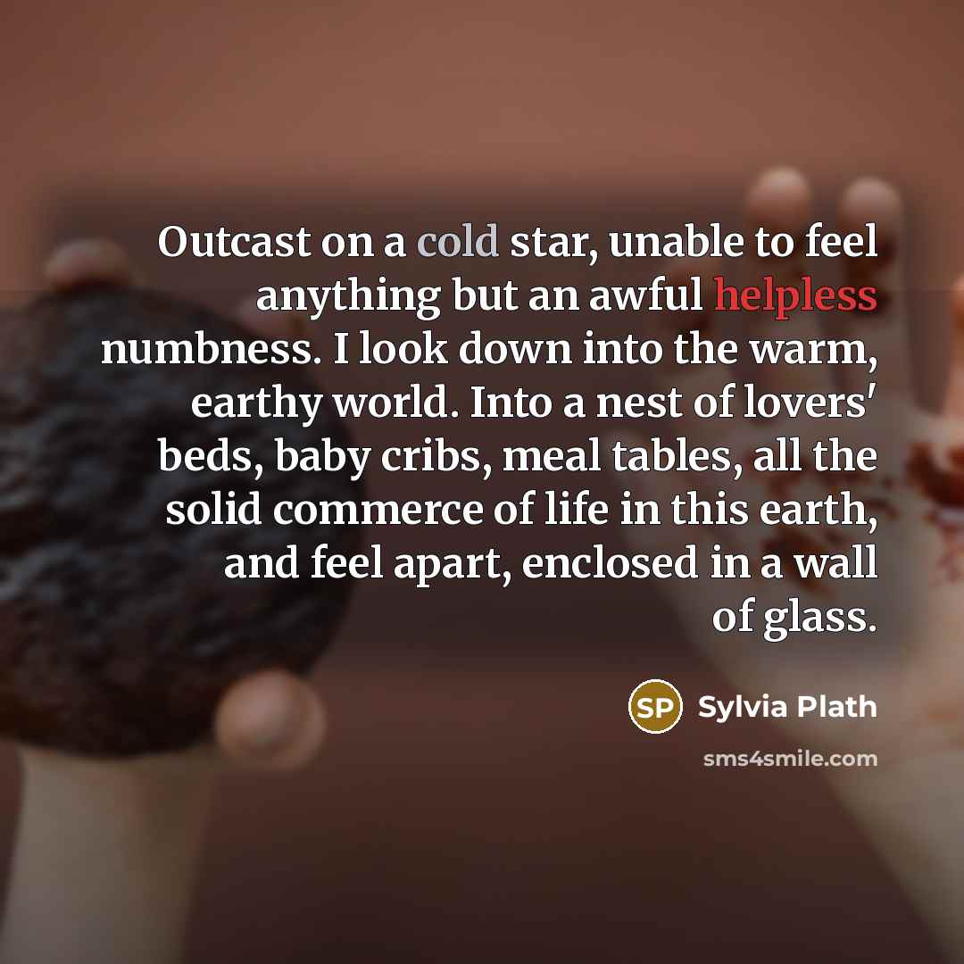 “Outcast on a cold star, unable to feel anything but…” quote by Sylvia Plath