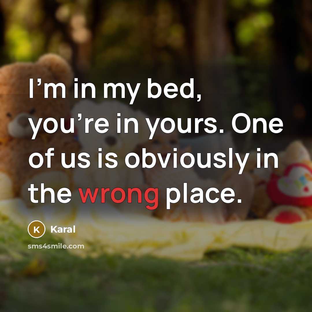 “I'm in my bed, you're in yours. One of us…” quote by Karal