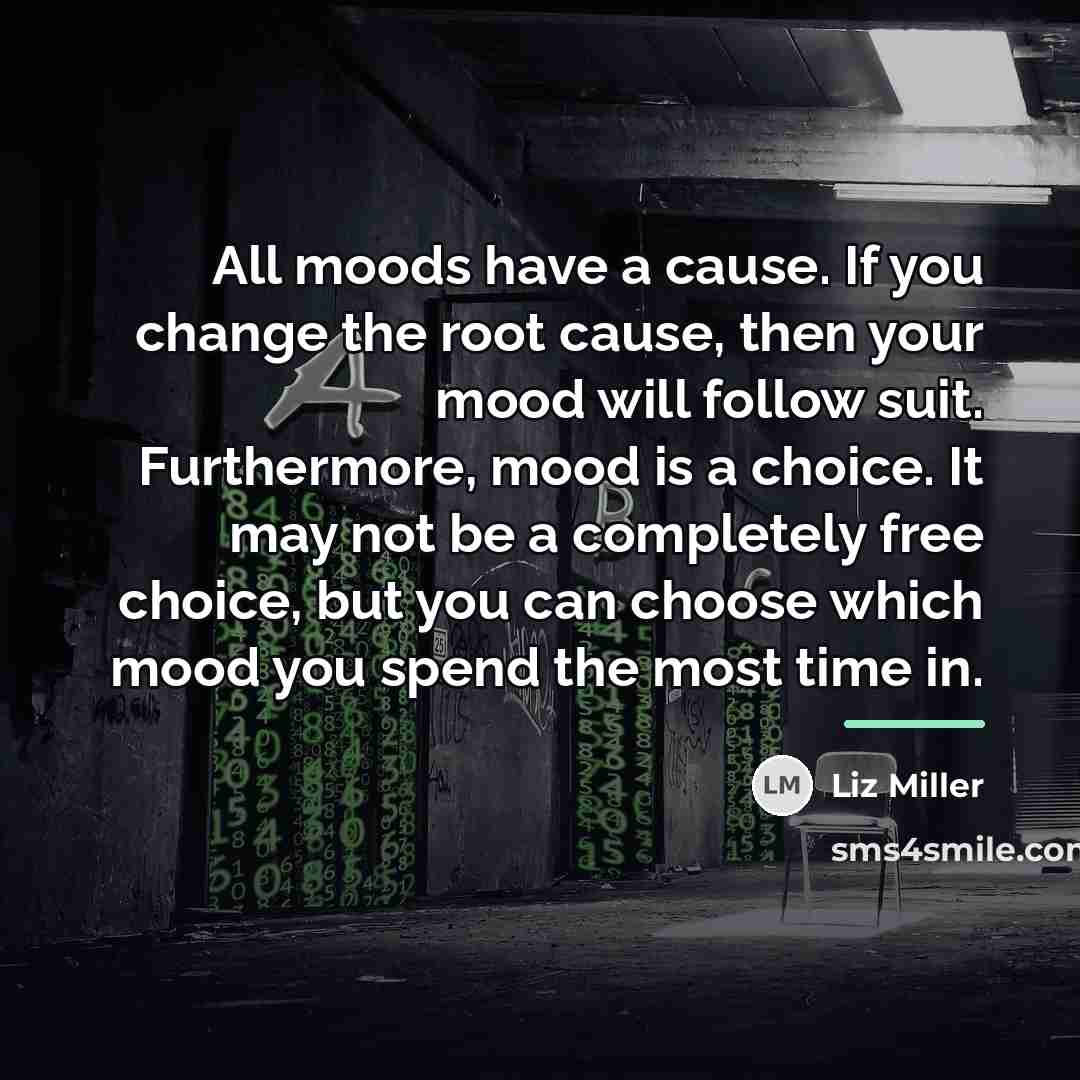 “All moods have a cause. If you change the root…” quote by Liz Miller